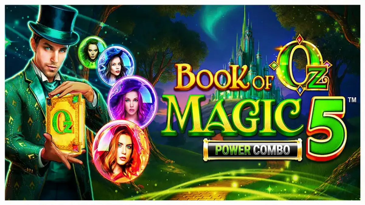 Book of Oz Magic 5 Power Combo slot machine interface na may mahiwagang tema